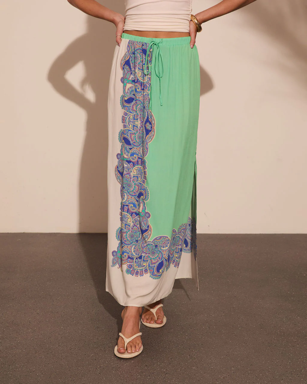 Nautical Darling Drawstring Paisley Print Maxi Skirt - Image 2