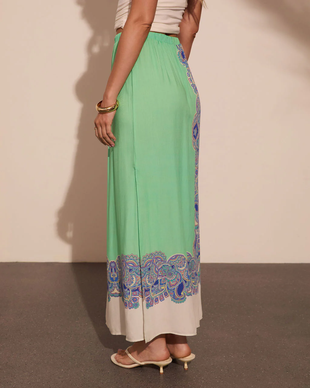 Nautical Darling Drawstring Paisley Print Maxi Skirt - Image 4