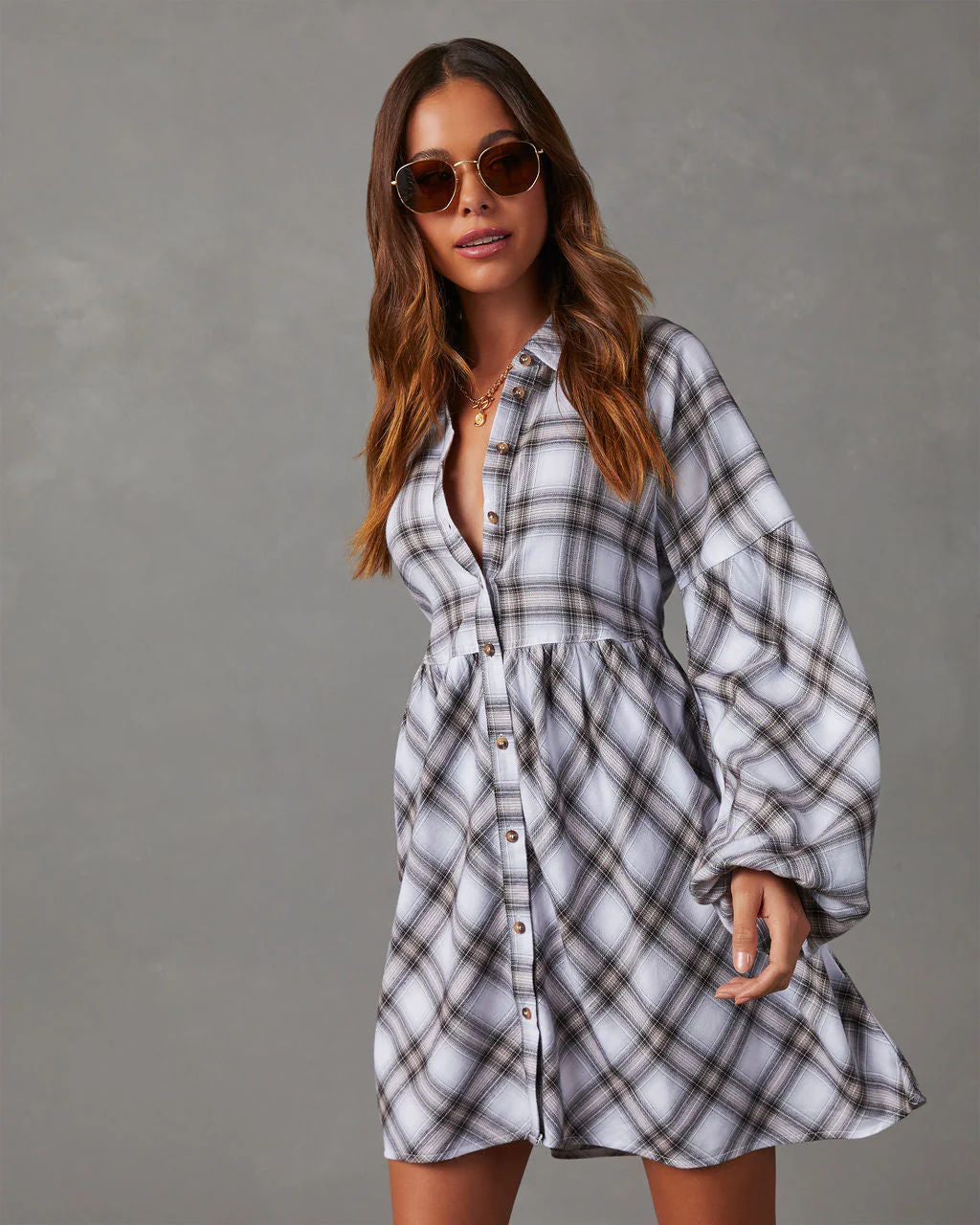 Oakleigh Plaid Button Front Mini Dress - Image 5