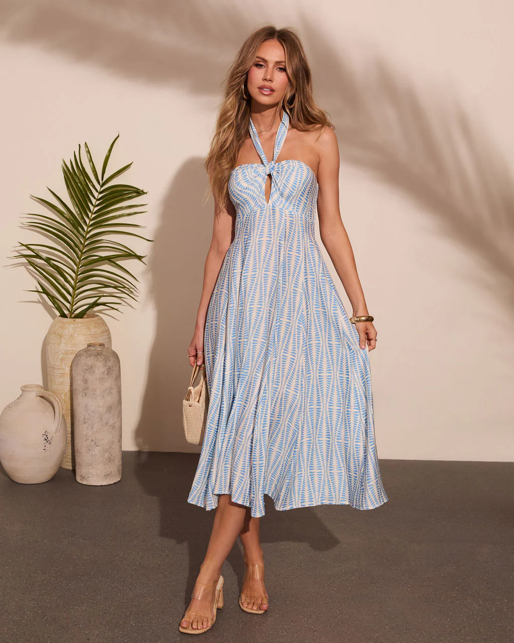 Ocean Mosaic Abstract Halter Neck Maxi Dress - Image 6