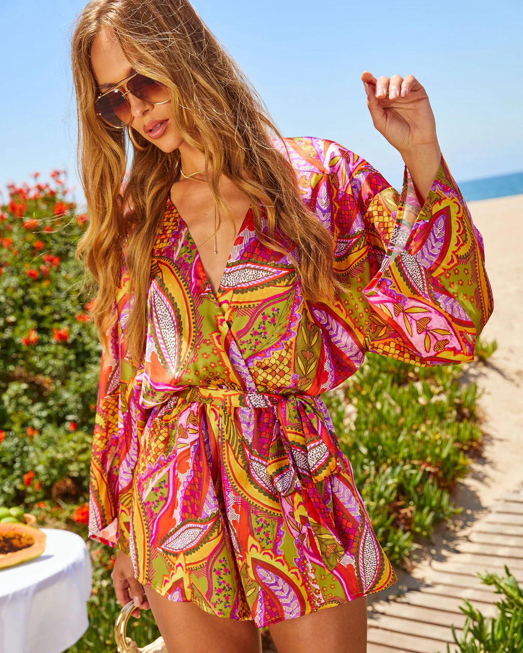 Palm Canyon Satin Tie Waist Romper - Image 10