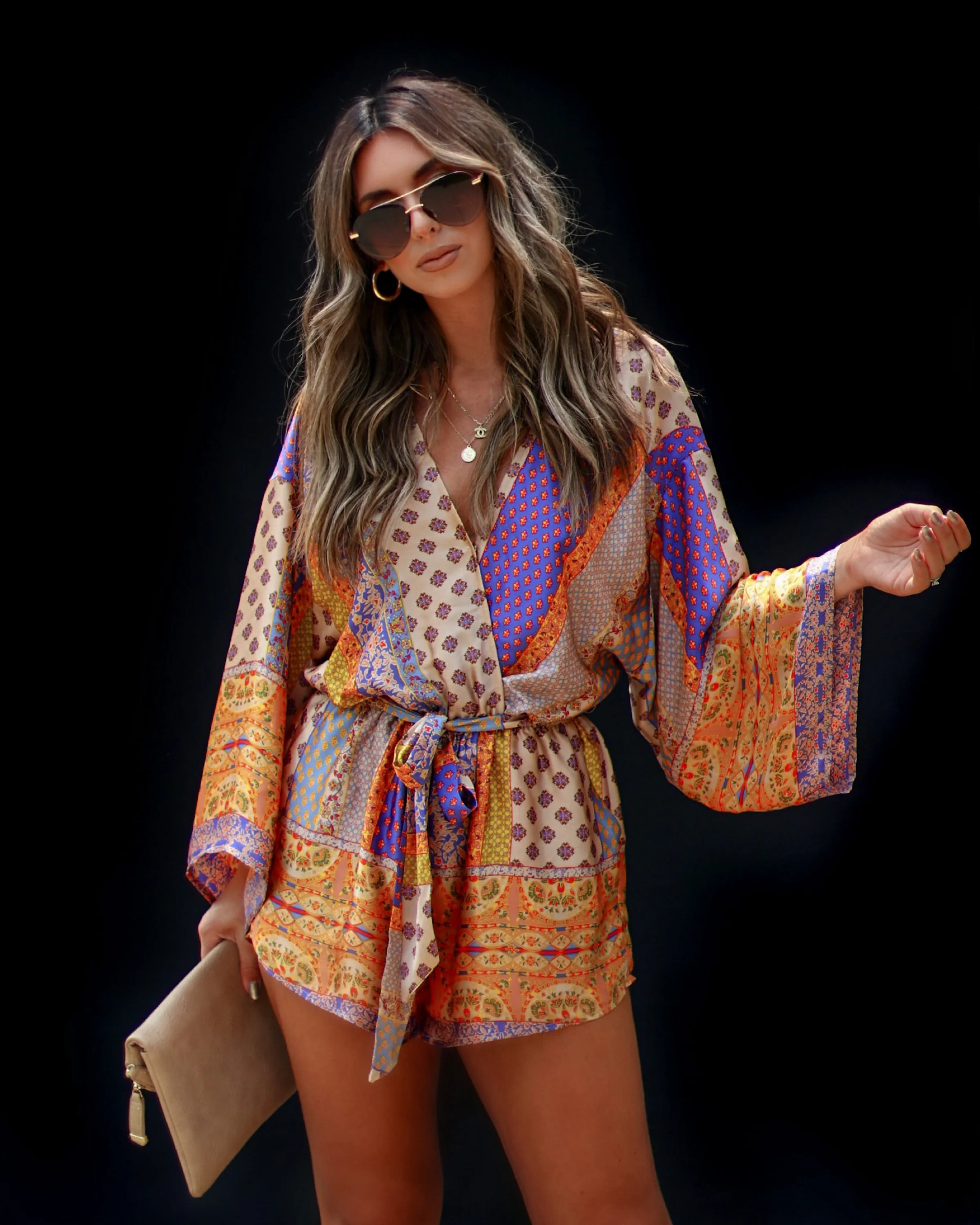 Palm Canyon Satin Tie Waist Romper - Image 13