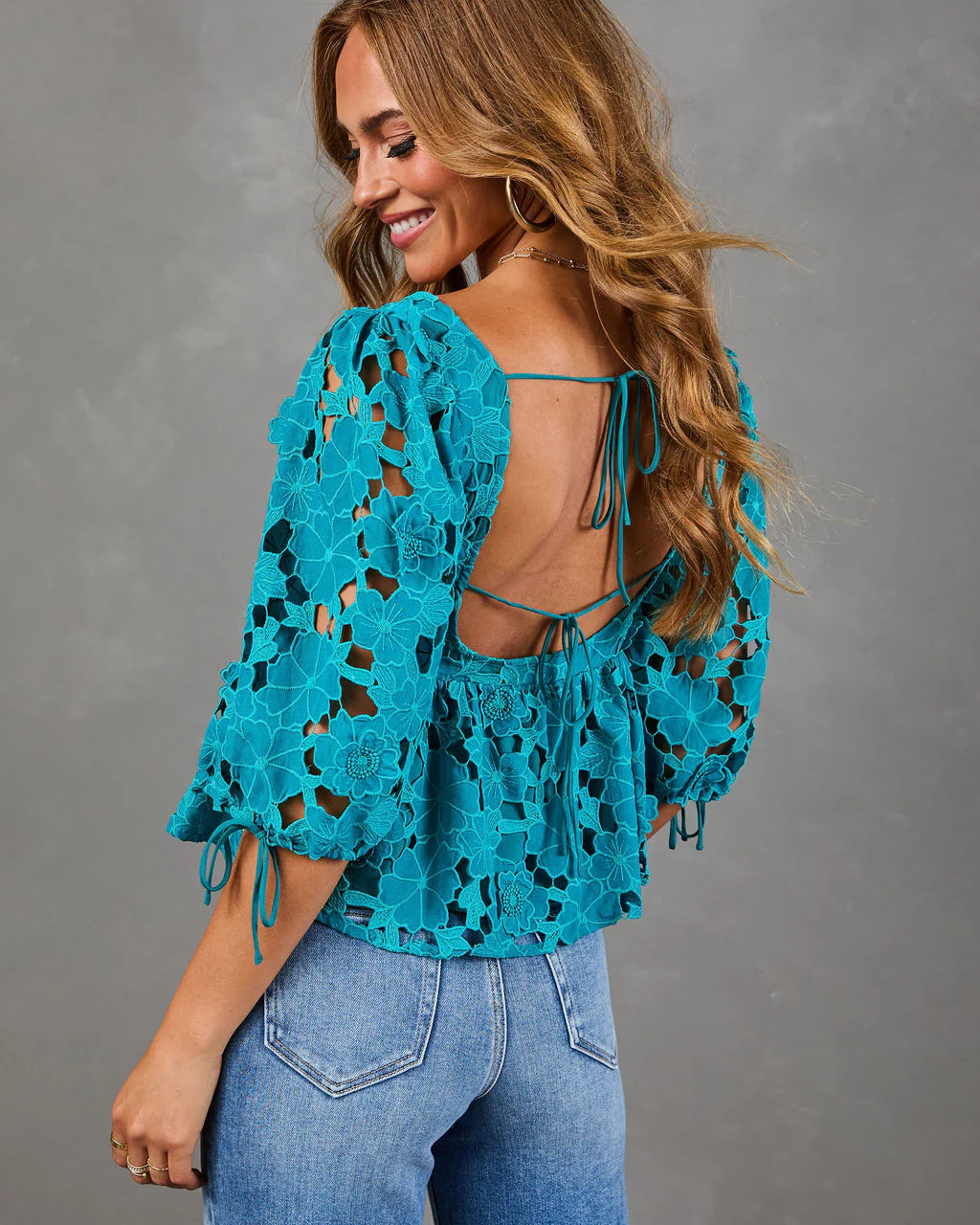 Paulette Floral Crochet Front Tie Top - Image 4