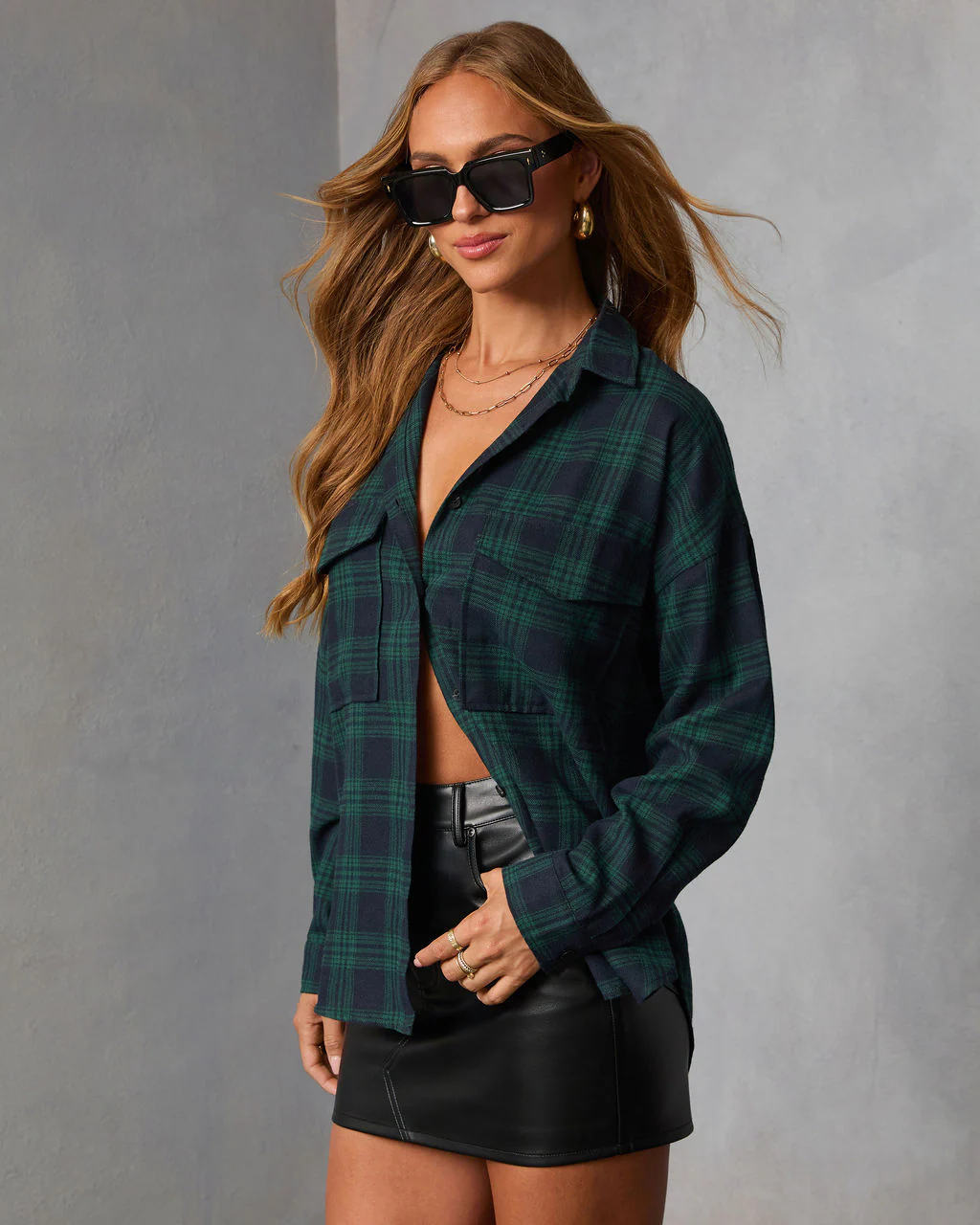 Petaluma Cotton Blend Plaid Button Down Top - Image 3