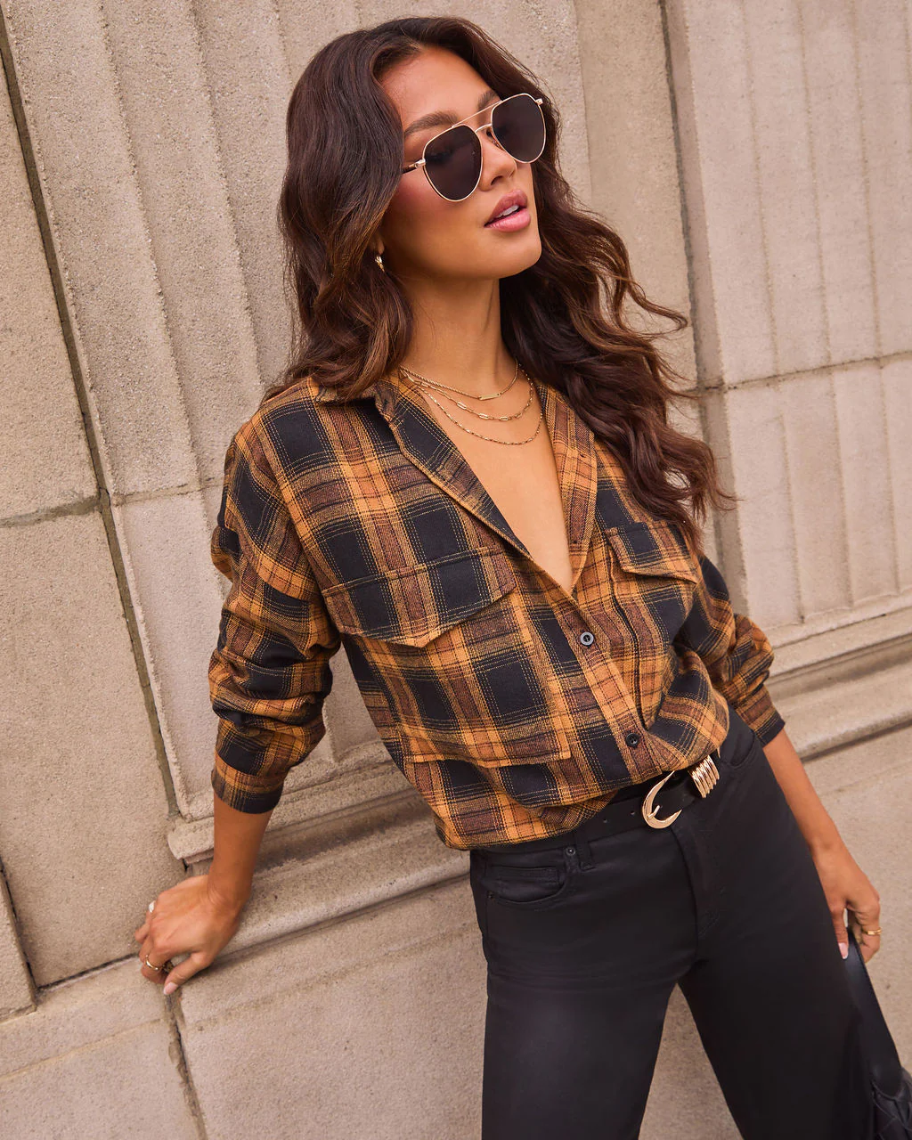 Petaluma Cotton Blend Plaid Button Down Top - Image 30
