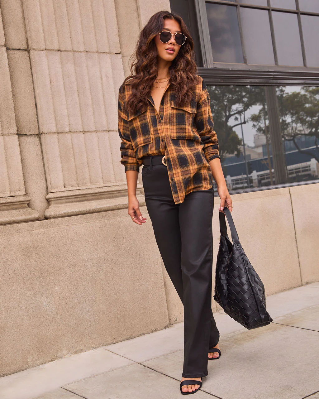 Petaluma Cotton Blend Plaid Button Down Top - Image 34