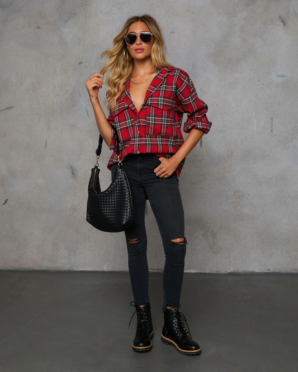 Petaluma Cotton Blend Plaid Button Down Top - Image 38