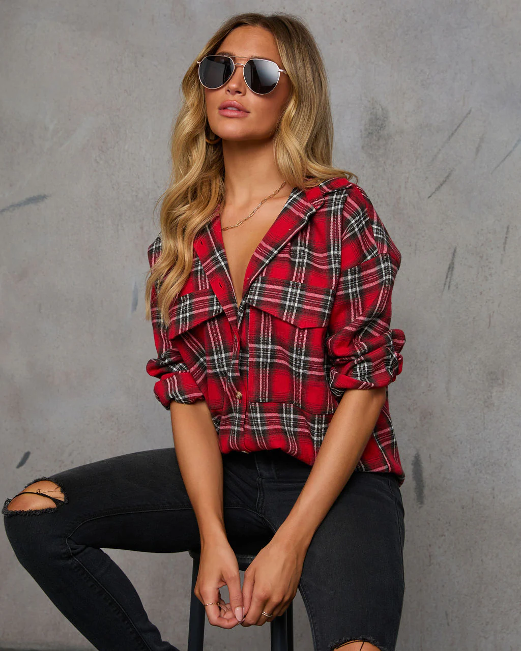 Petaluma Cotton Blend Plaid Button Down Top - Image 42