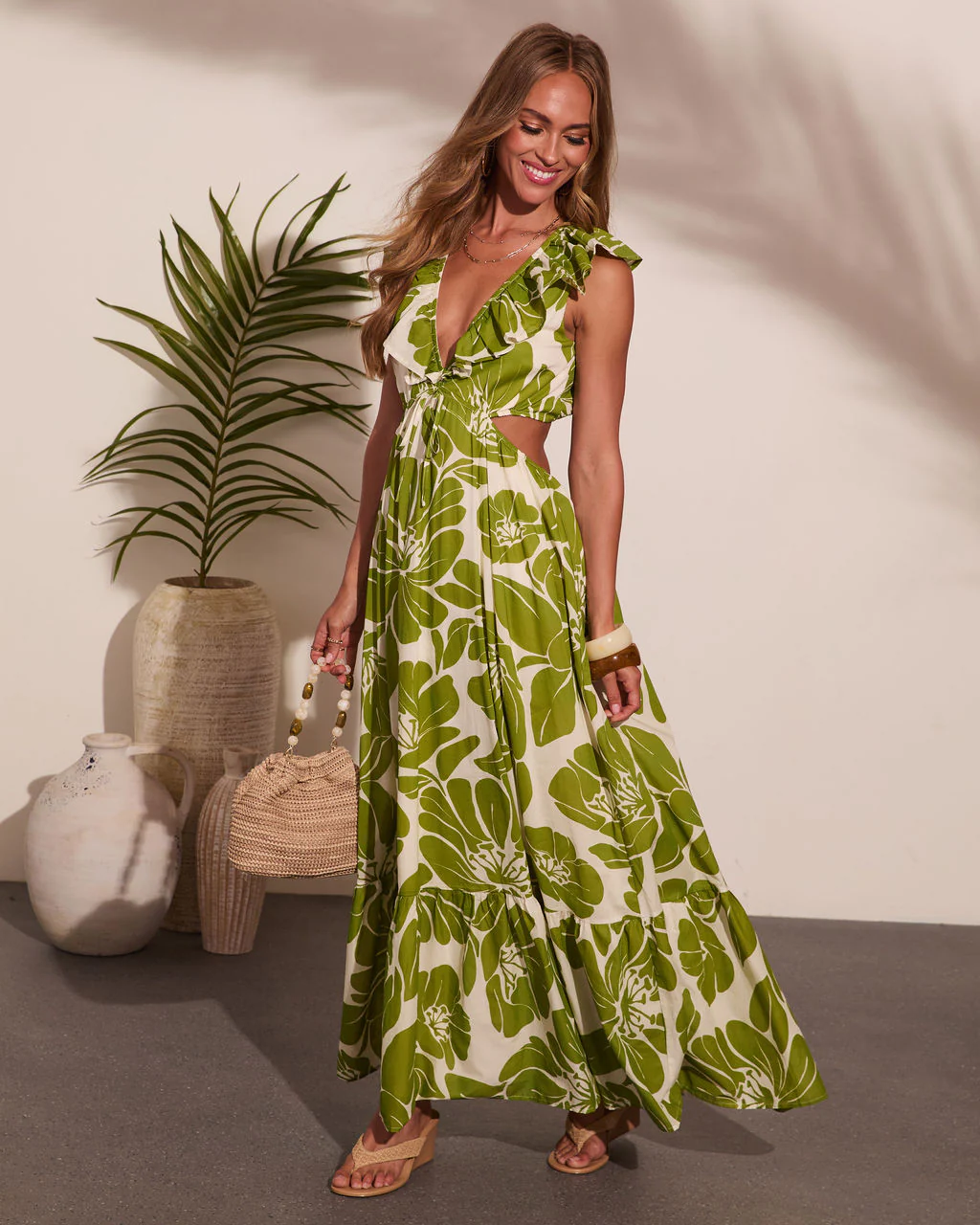 Poppy Paradise Tropical Floral Cut Out Maxi Dress - Image 3