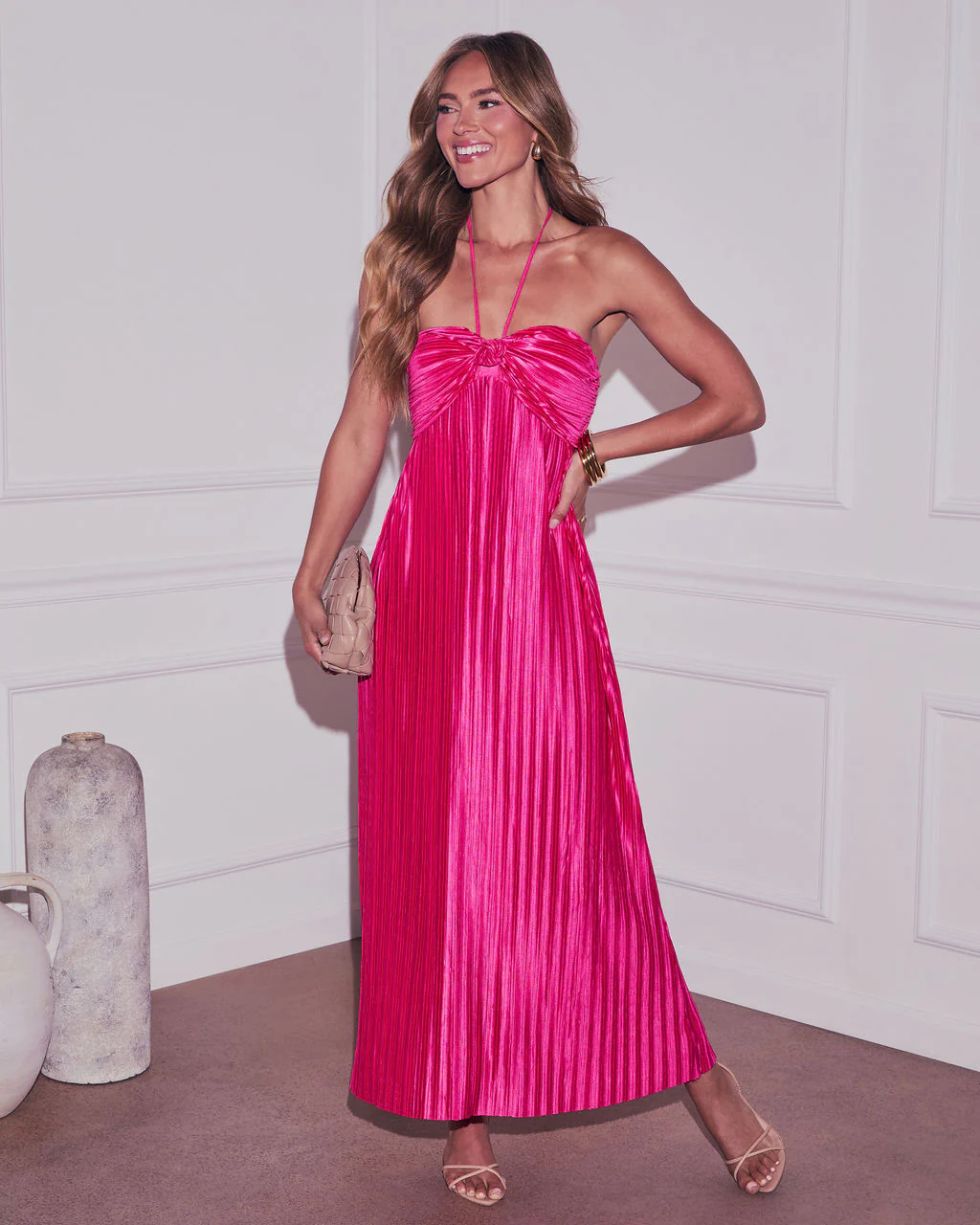 Raise A Toast Satin Plisse Halter Maxi Dress - Image 29