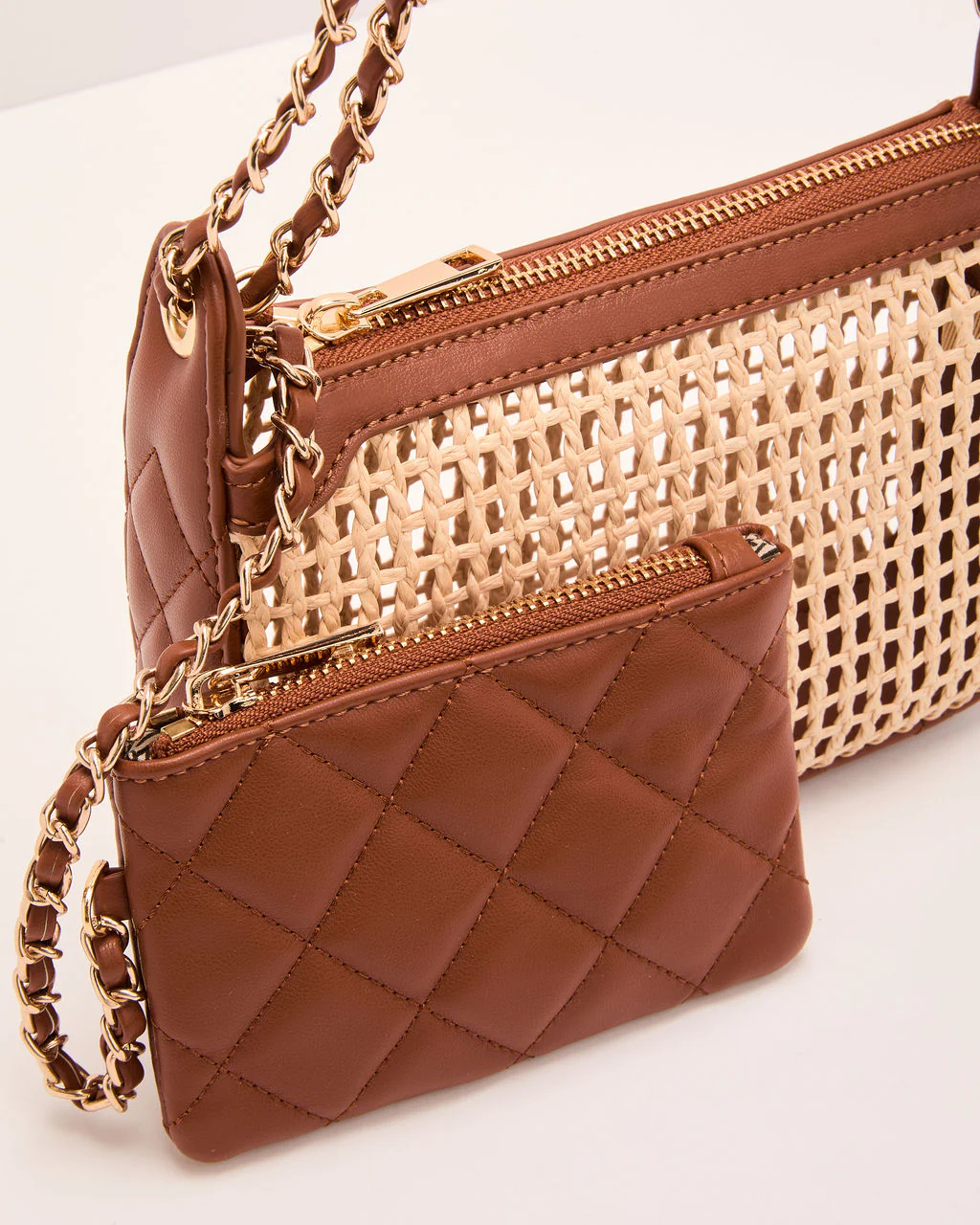 Ramirez Open Knit Vegan Leather Trim Crossbody Bag - Image 6