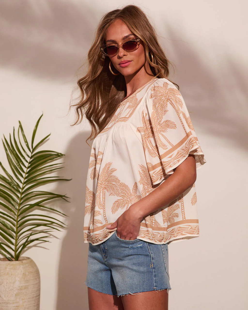 Riviera Muse Tropical Palm Tree Print Top - Image 3