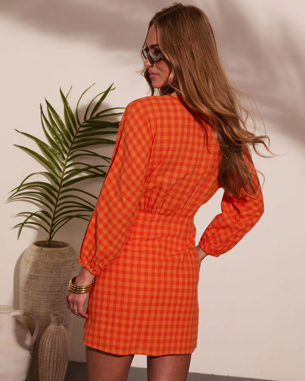 Roselynne Gingham Wrap Tie Mini Dress - Image 4