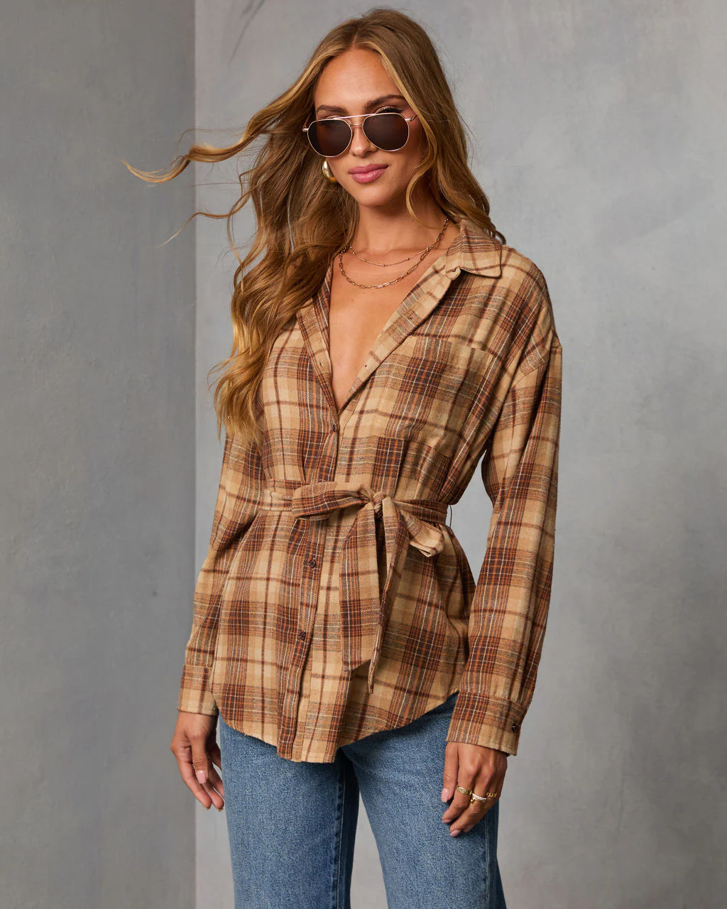 Sable Marie Plaid Waist Tie Shirt Jacket - Image 3