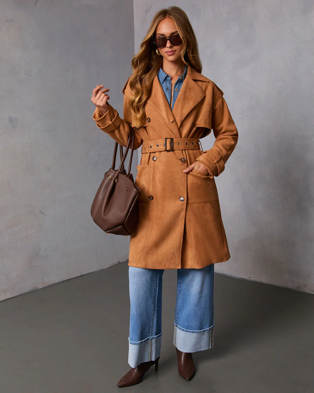 Samelah Suede Belted Trench Coat - Image 5