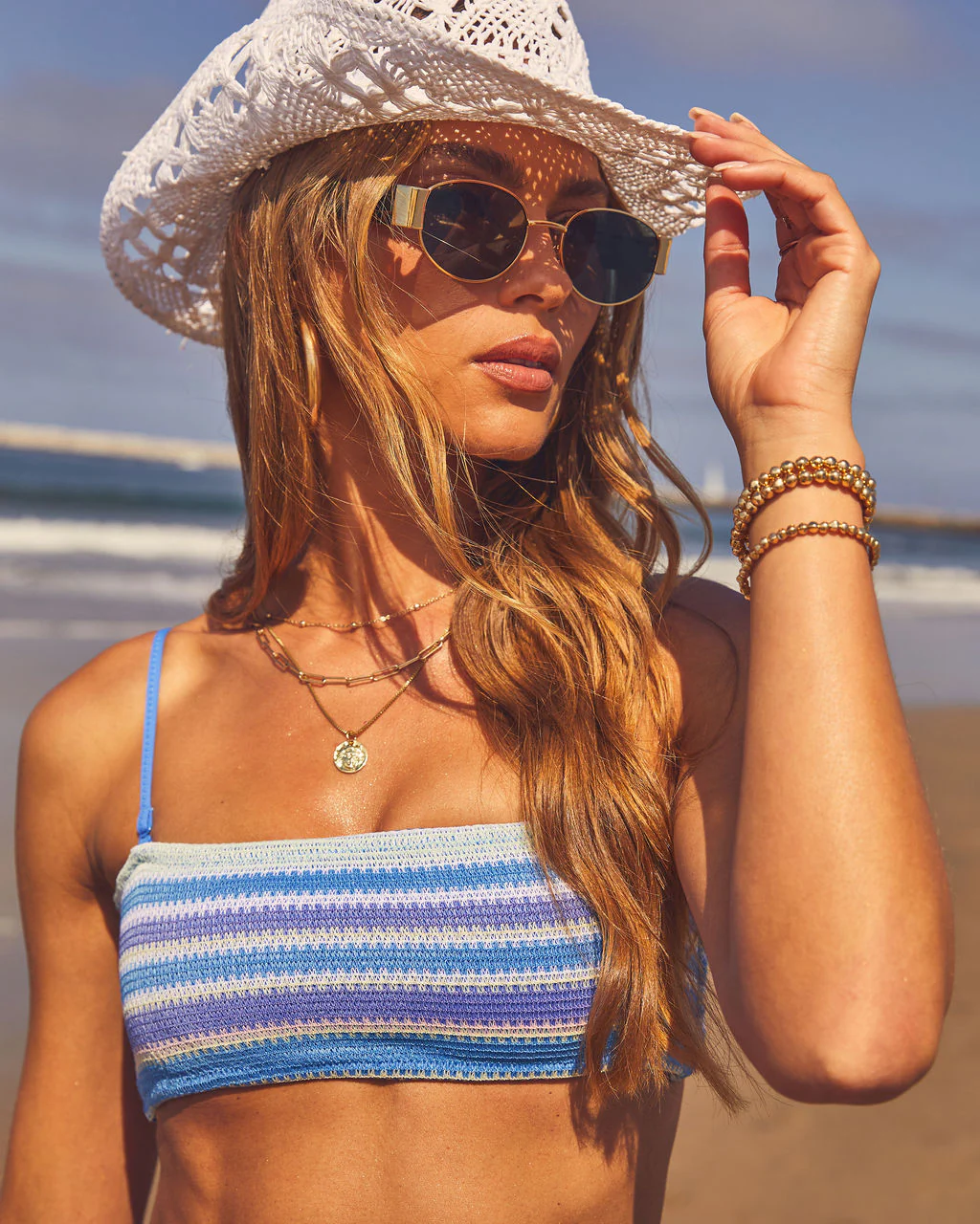 Sea Whisper Striped Knit Bandeau Bikini Top - Image 6