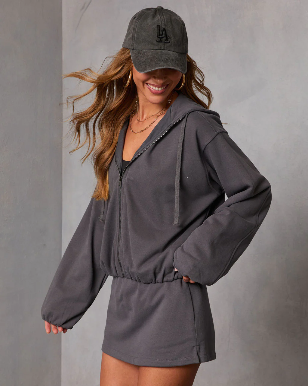 Soft Balance Drawstring Hood Zip Up Sweatshirt - Image 3