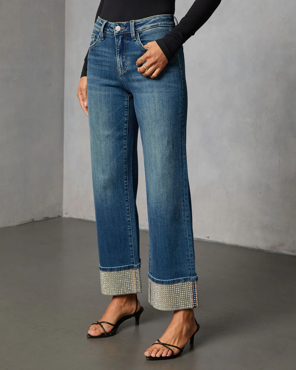 Sparkle Season Stretch Wide Leg Embellished Cuff Jeans - Image 3