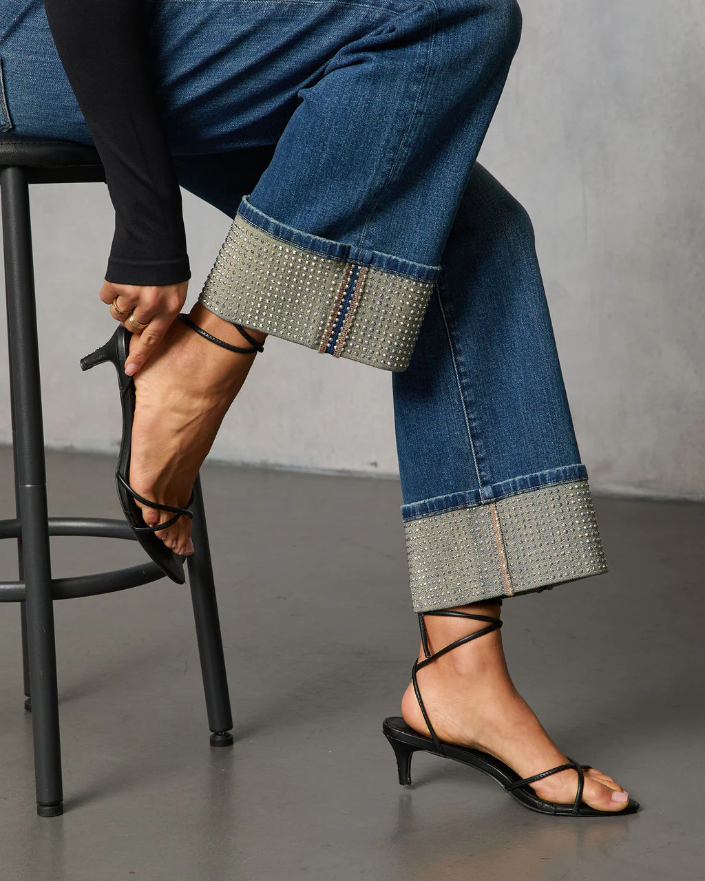 Sparkle Season Stretch Wide Leg Embellished Cuff Jeans - Image 6