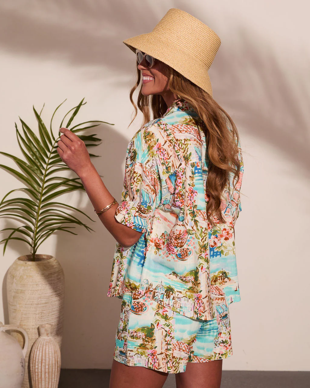 Sunlit Society Novelty Print Linen Blend Button Down Top - Image 4