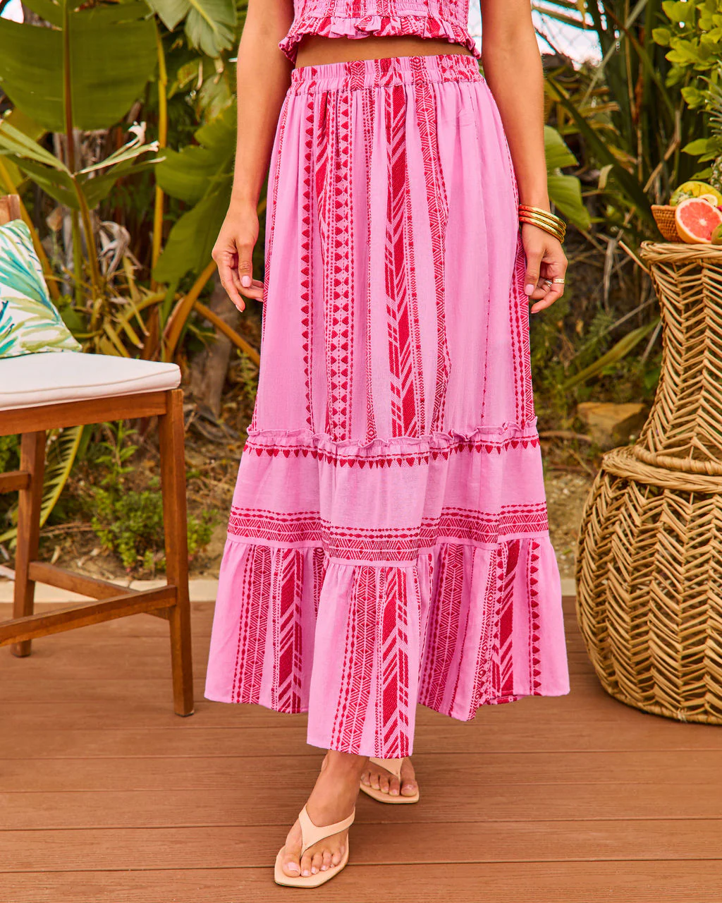Sunset Amour Cotton Embroidered Abstract Maxi Skirt - Image 5