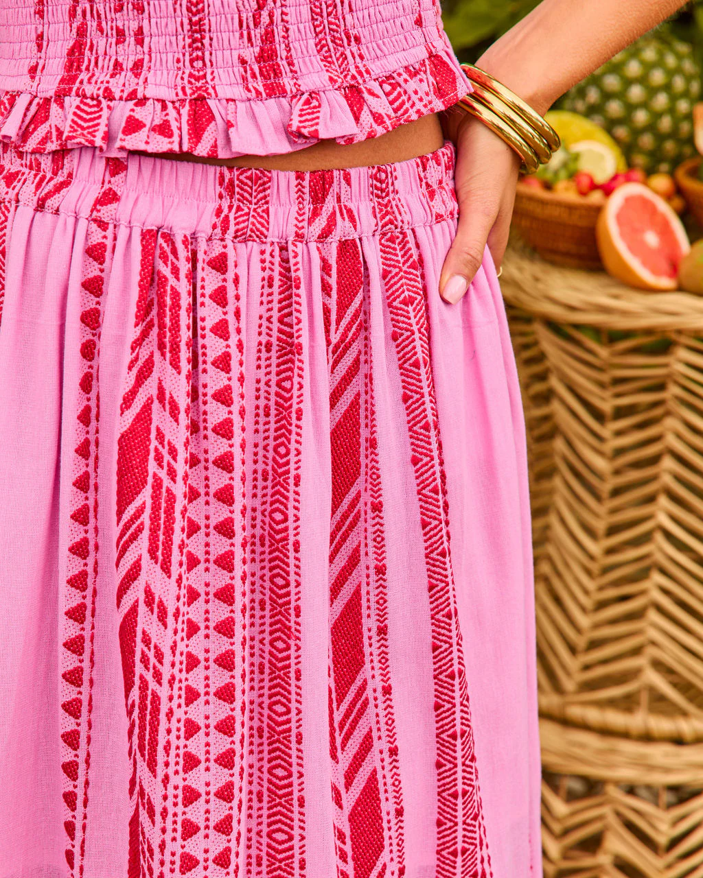Sunset Amour Cotton Embroidered Abstract Maxi Skirt - Image 6