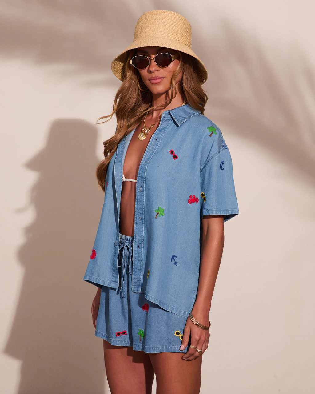 Sunset Escape Embroidered Chambray Button Down Top - Image 3