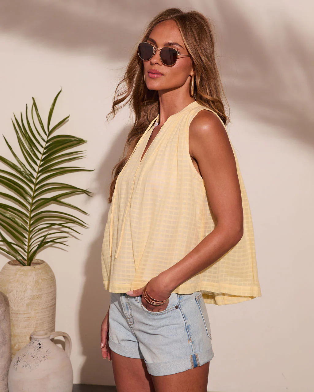 Sunset Layover Split Neck Cotton Top - Image 3