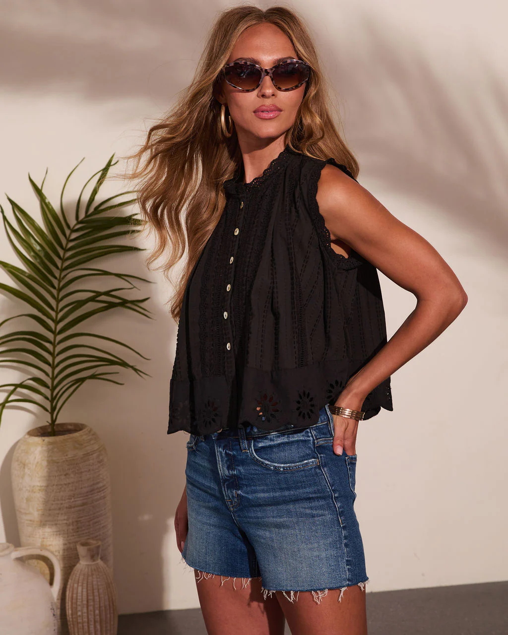Sweet Victory Mock Neck Cotton Eyelet Top - Image 9