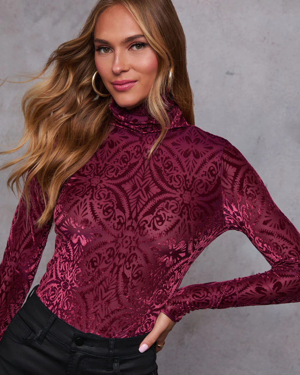 Tessy Velvet Burnout Turtleneck Top - Image 17