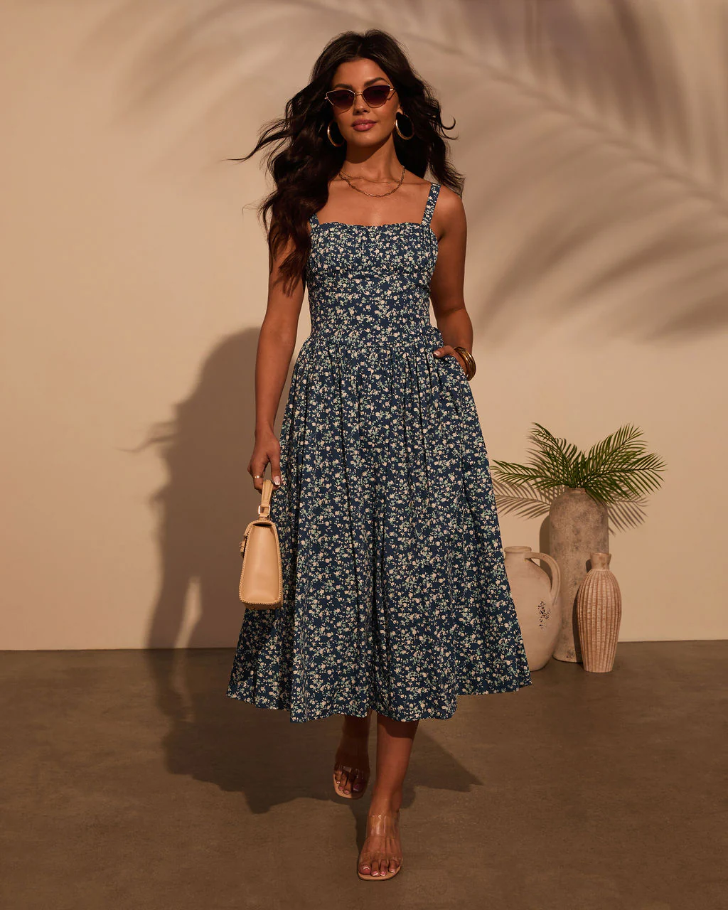 Vivvie Floral A Line Midi Dress