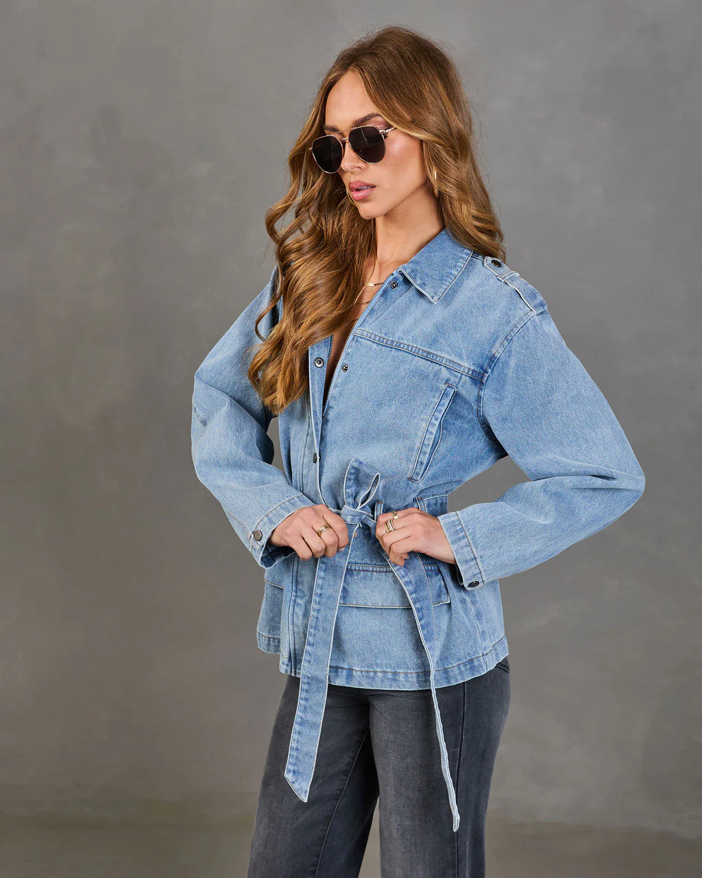 Weekend In Blue Waist Tie Denim Jacket - Image 3