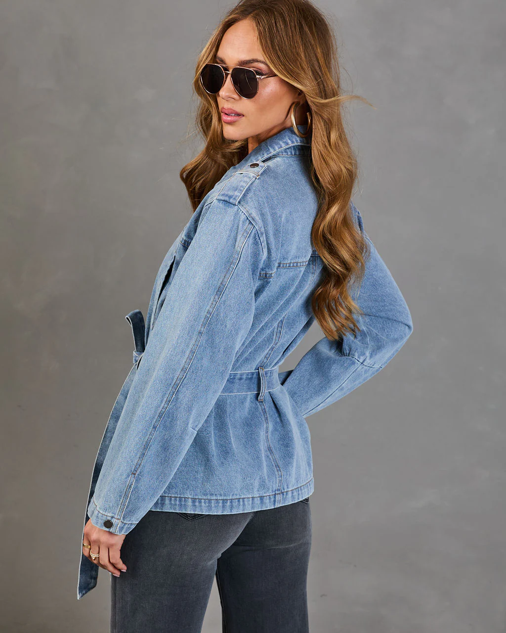 Weekend In Blue Waist Tie Denim Jacket - Image 4
